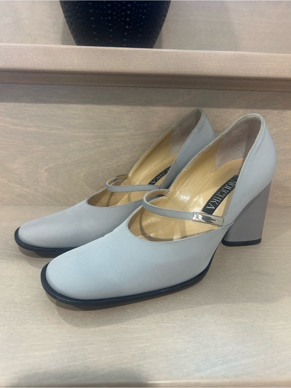 Beautiful Classic Mary Jane Block Heels in Light Gray — Women's Dress Pumps❤️6